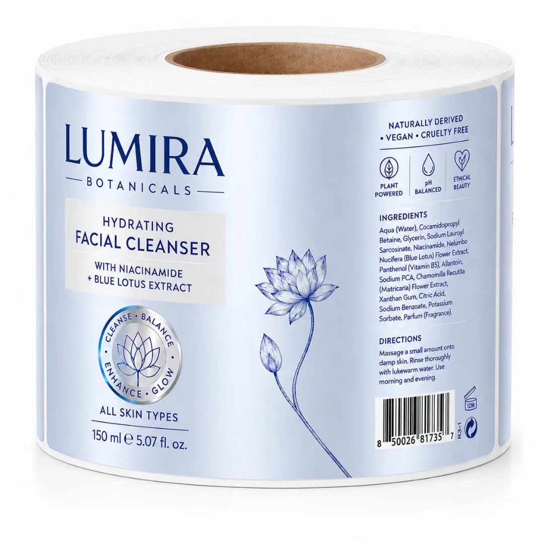 Label Logam BOPP Foil Biru/Per - Luxury Skincare Cleanser ulasan dan harga