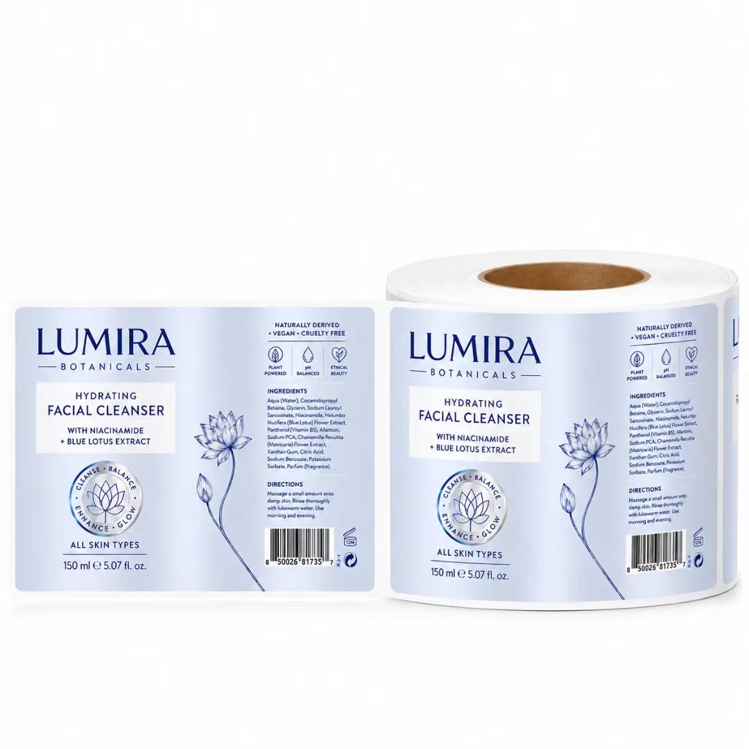 Label Logam BOPP Foil Biru/Per - Luxury Skincare Cleanser ulasan dan harga